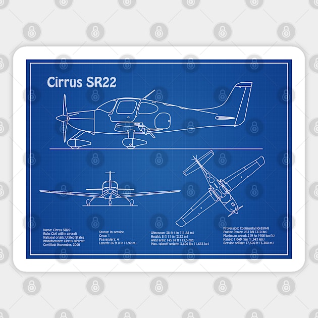 Cirrus SR22 - Airplane Blueprint - AD Magnet by SPJE Illustration Photography